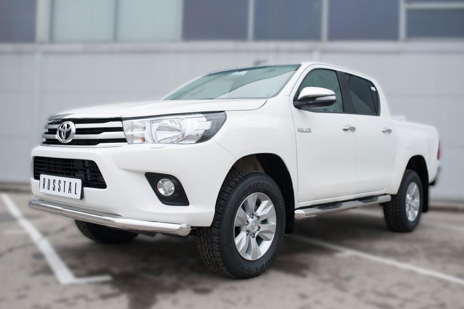 Пороги труба d76 с накладками вариант 1 для Toyota Hilux 2015, Slitkoff THT-0021511