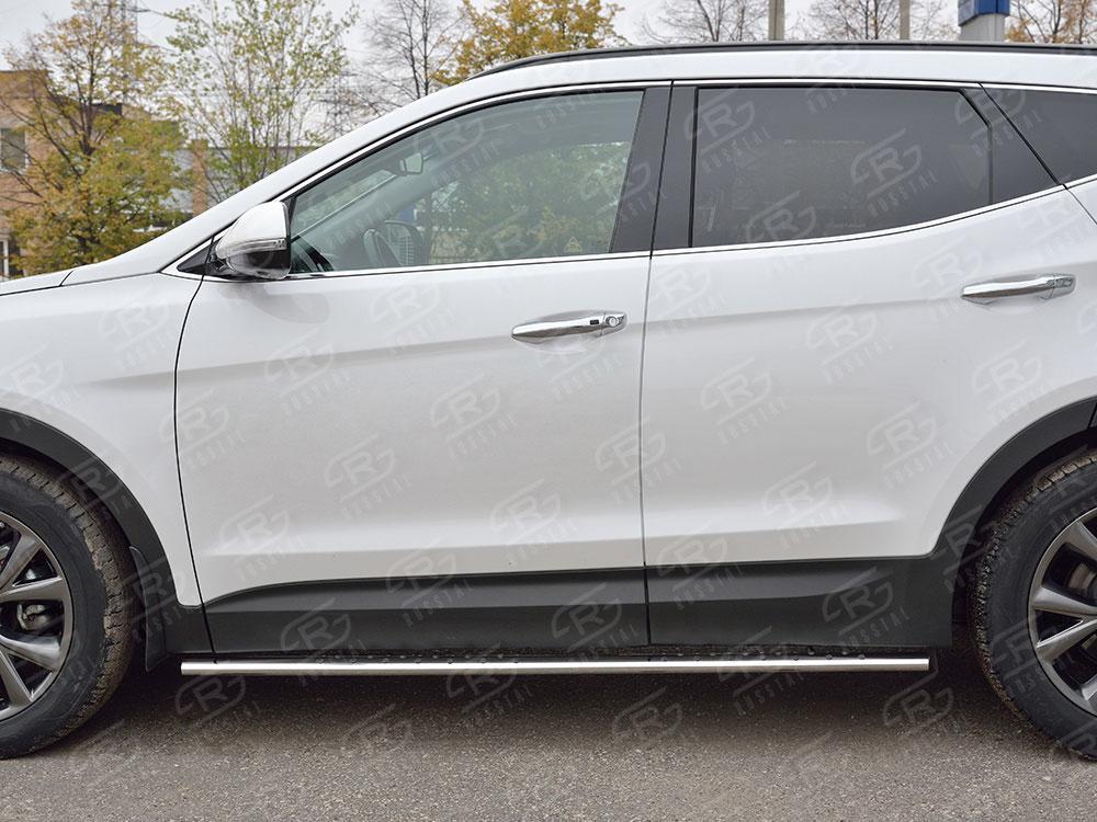 Пороги труба d75х42 овал с проступью для Hyundai Santa Fe 2015, Slitkoff HSFPO-002447