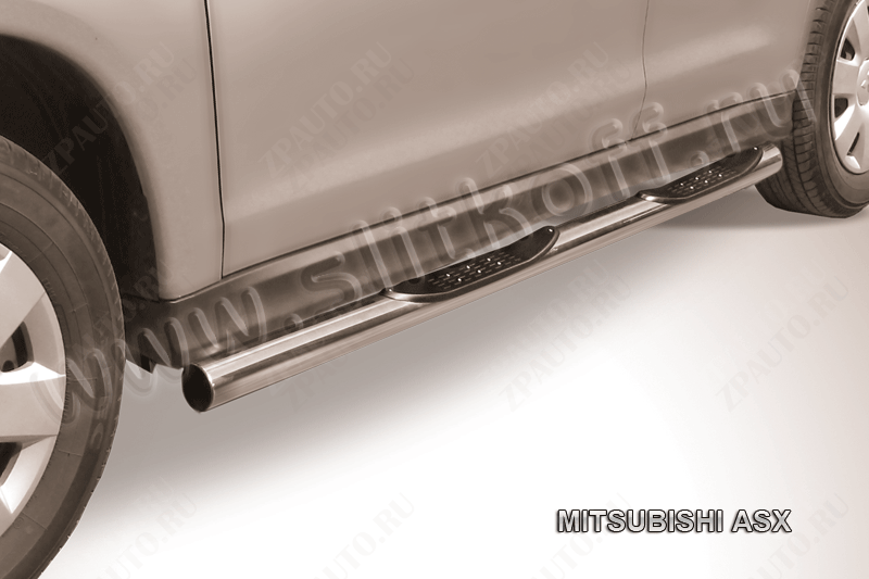 Защита порогов d76 с проступями Mitsubishi ASX (2010-2013) Black Edition, Slitkoff, арт. MAS007BE