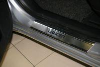 Накладки на внутренние пороги с логотипом на металл для Mitsubishi Lancer X 2007, Союз-96 MILA.31.3009