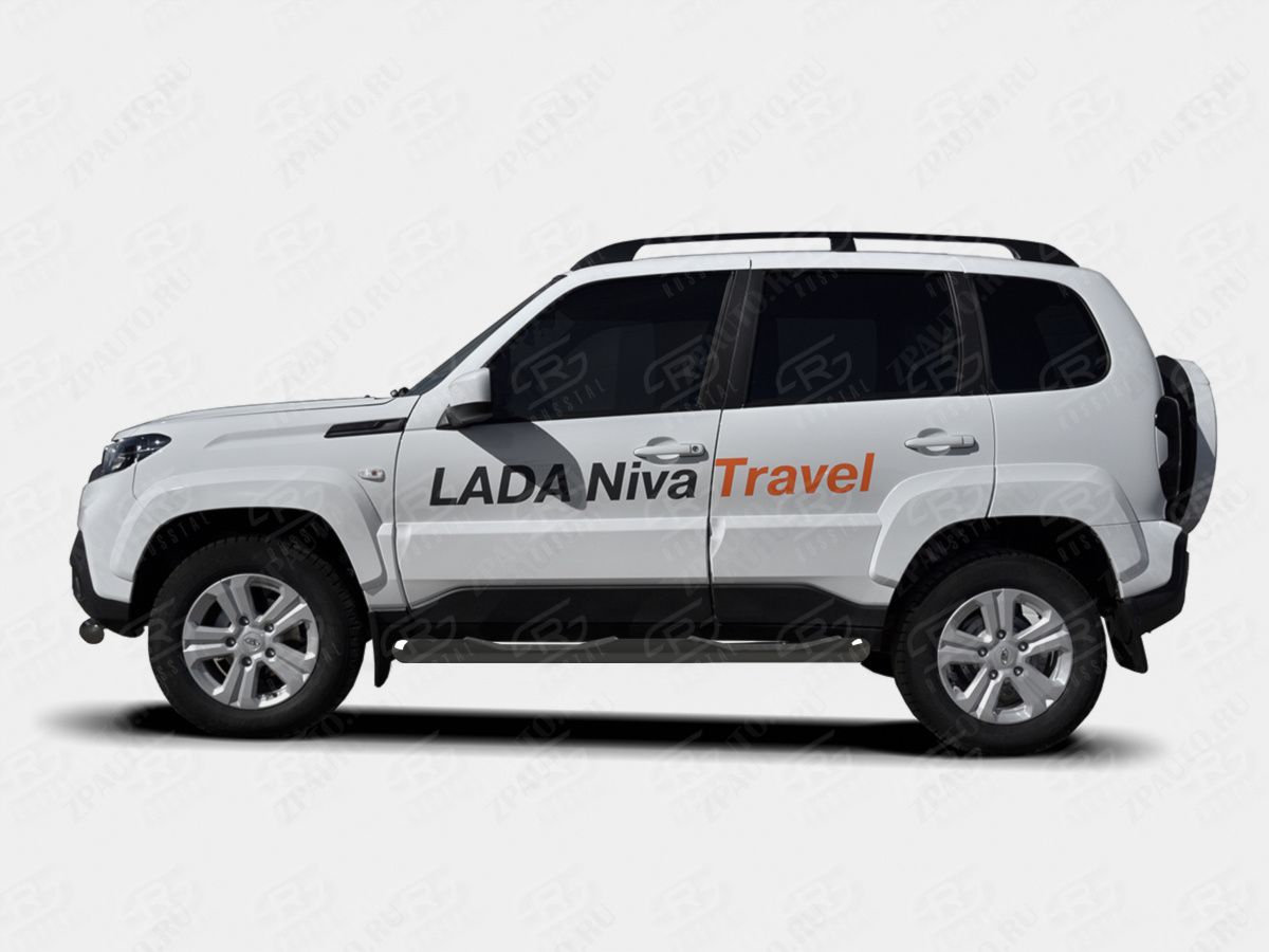 LADA NIVA TRAVEL 2021- Пороги труба d76 с накладкой (вариант 1) black LNTT-0035611CH