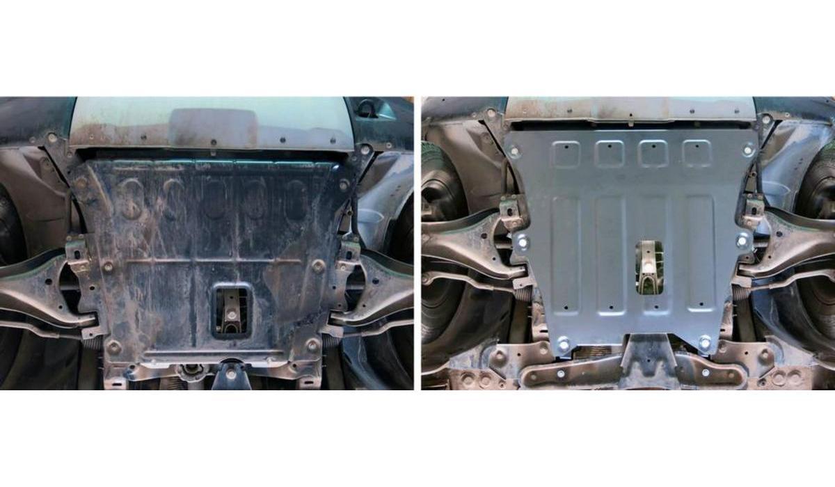 Защита картера и КПП Rival для Nissan Terrano III 2014-2016, штампованная, алюминий 4 мм, с крепежом, 333.4702.1