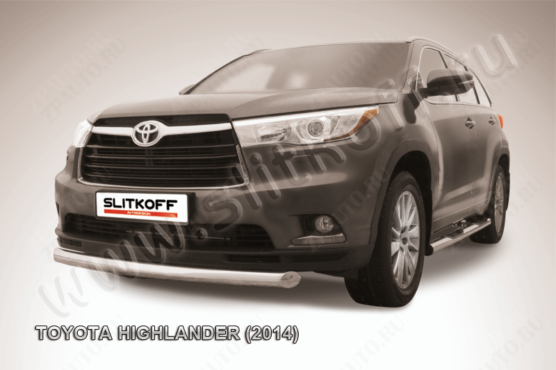 Защита переднего бампера d76 радиусная Toyota Highlander (2014-2016) Black Edition, Slitkoff, арт. THI14-001BE