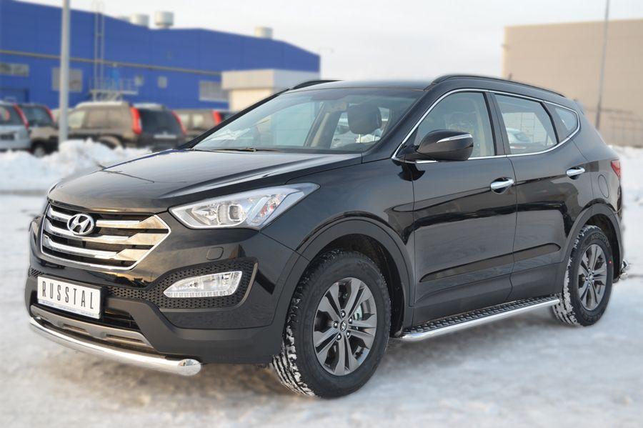 Пороги труба d42 с листом для Hyundai Santa Fe 2012, Slitkoff HSFL-001221