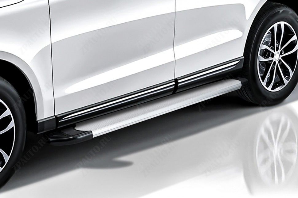 Пороги алюминиевые "Optima Silver" 2000 серебристые Volkswagen Amarok (2016-2022) , Slitkoff, арт. AL-VWAM16-02