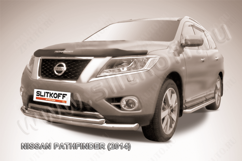 Защита переднего бампера d76+d57 двойная Nissan Pathfinder (2012-2017) Black Edition, Slitkoff, арт. NIP14-003BE
