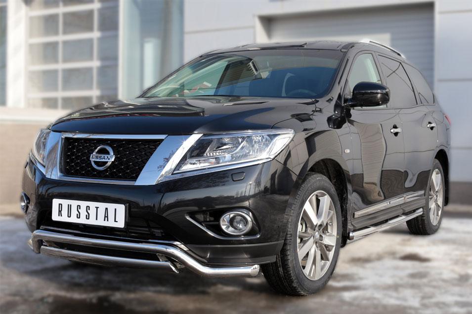 Пороги труба d76 с накладками вариант 3 для Nissan Pathfinder 2014, Slitkoff NPT-0020213