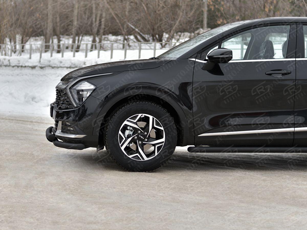 KIA SPORTAGE 2021- Защита переднего бампера d57 секции-d57 уголки+клыки black (NOT STYLE AND X-LINE) KSZ-004029CH