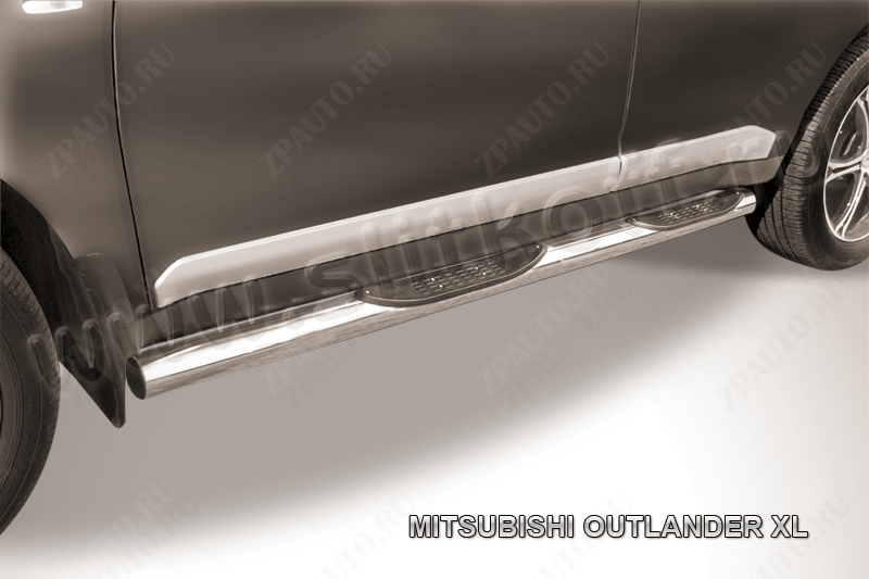 Защита порогов d76 с проступями Mitsubishi Outlander XL (2005-2009) , Slitkoff, арт. MXL008