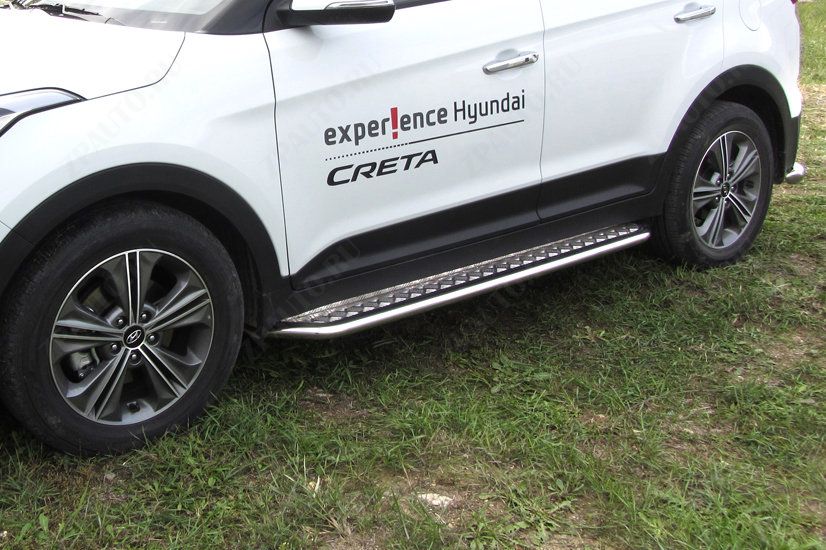 Защита порогов d42 с листом усиленная Hyundai Creta 4WD (2016-2021) , Slitkoff, арт. HCRET4WD006