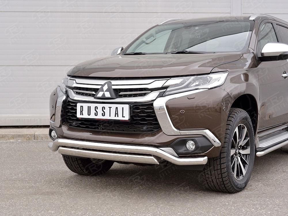 Защита переднего бампера d57 волна 75х42 для Mitsubishi Pajero Sport 2016, Slitkoff MPJSZ-002480