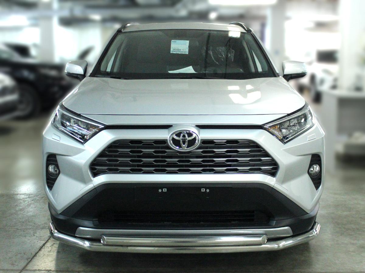 Защита переднего бампера двойная d-60+53 с четырьмя загибами для автомобиля Toyota RAV4 2019 арт. TRN19_1.2, Технотек