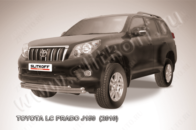 Защита переднего бампера d57+d57+d42 тройная радиусная Toyota Land Cruiser Prado J150 (2009-2013) Black Edition, Slitkoff, арт. TOP009BE