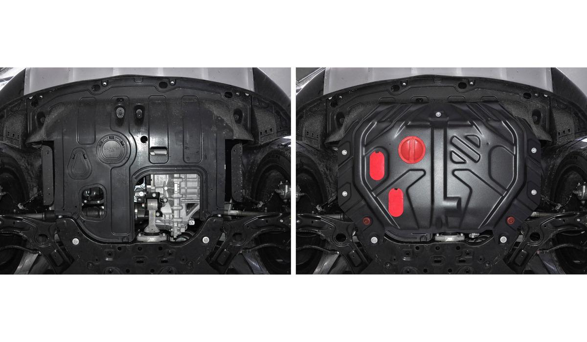 Защита картера и КПП АвтоБроня для Kia Soul II рестайлинг (V - 1.6; 2.0 (150 л.с.)) АКПП 2017-2019, штампованная, сталь 1.5 мм, с крепежом, 111.02845.1