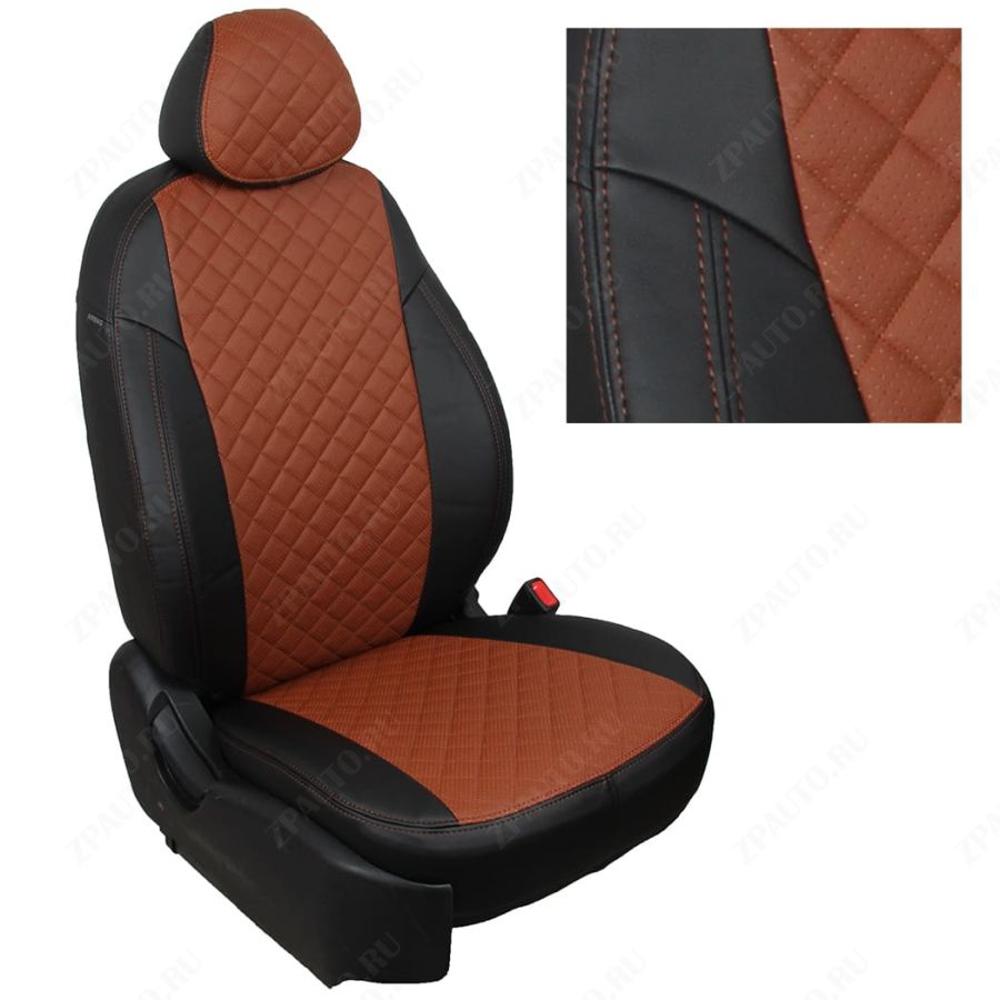 Чехлы для Skoda Kodiaq (Style) с задним подлокотником с 16г., Ромб, (Черный + Коричневый), Autopilot арт. sk-skkads16-skkodiaqs16-cheko-r