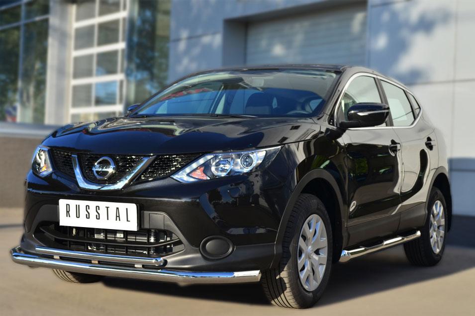 Пороги труба d76 с накладками вариант 1 для Nissan Qashqai 14-/15- SPB, Slitkoff NQQT-001791