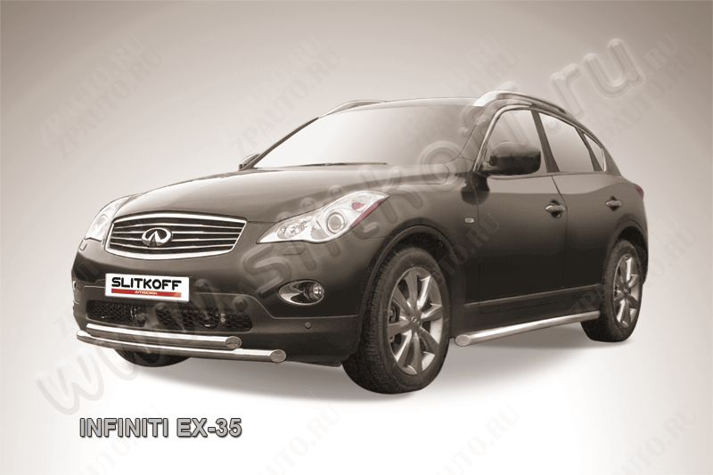 Защита переднего бампера d57+d57 двойная Infiniti EX-35 (2007-2013) Black Edition, Slitkoff, арт. IN.EX003BE