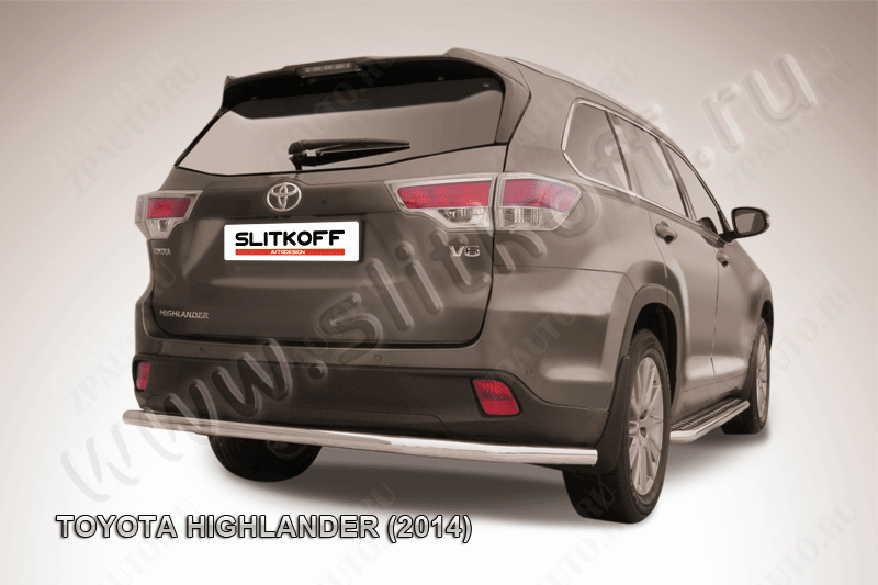 Защита заднего бампера d57 длинная Toyota Highlander (2014-2016) Black Edition, Slitkoff, арт. THI14-015BE