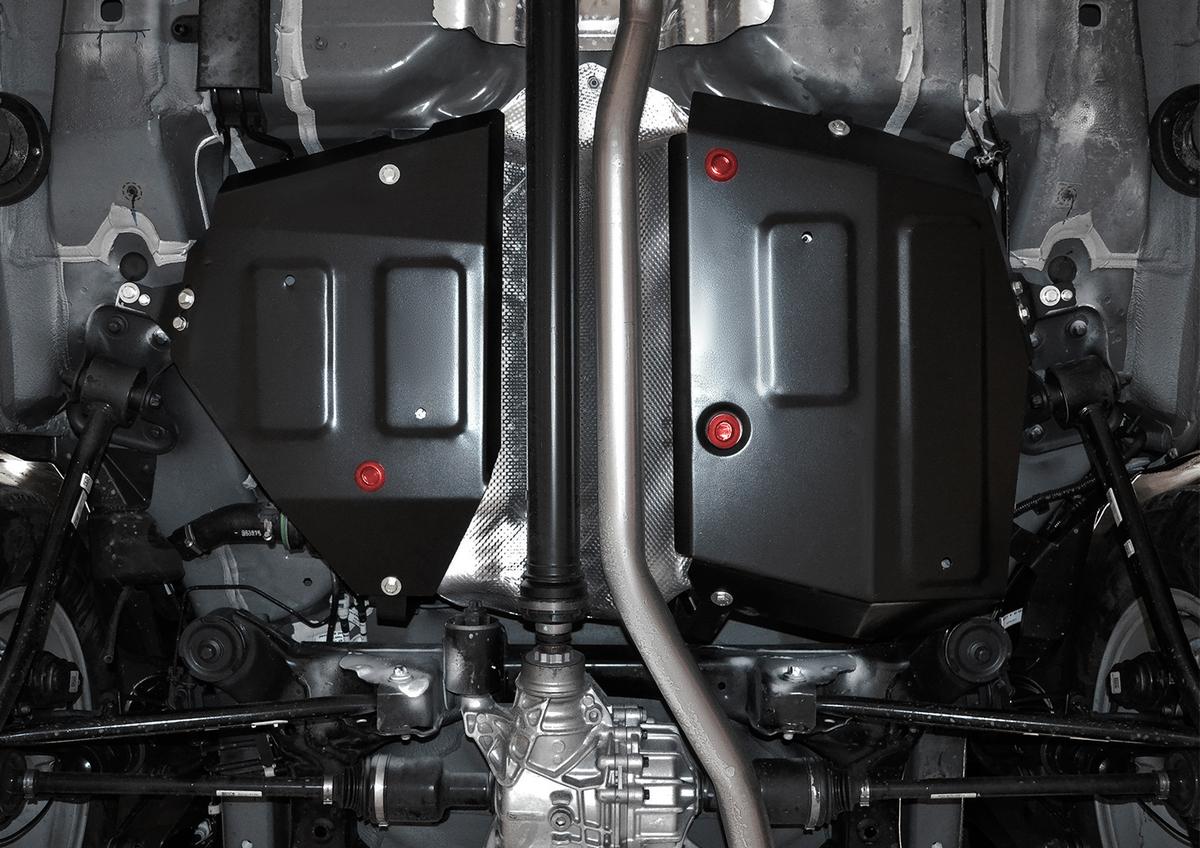 Защита топливного бака АвтоБроня для Jeep Compass II (V - 2.4 (150 л.с.)) 4WD 2017-н.в., штампованная, сталь 1.8 мм, 2 части, с крепежом, 111.02742.1
