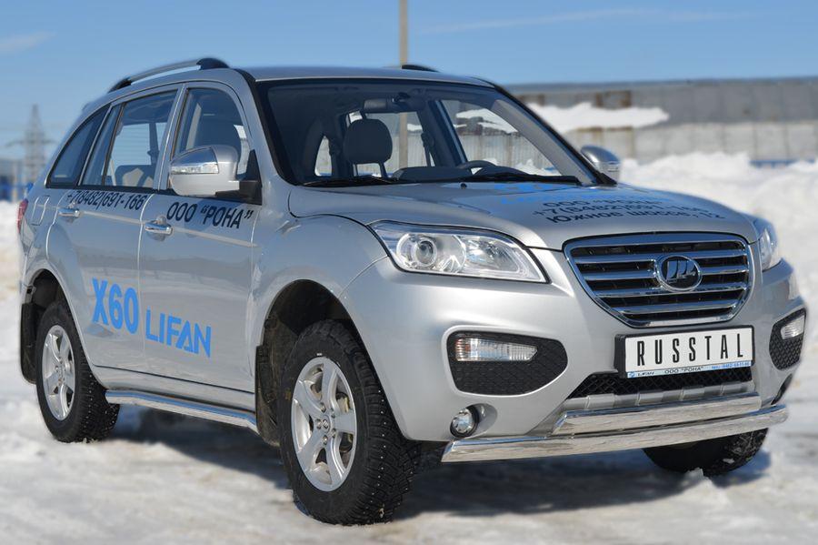 Защита переднего бампера d75х42/75х42 овал для Lifan X60, Slitkoff LFZ-001240