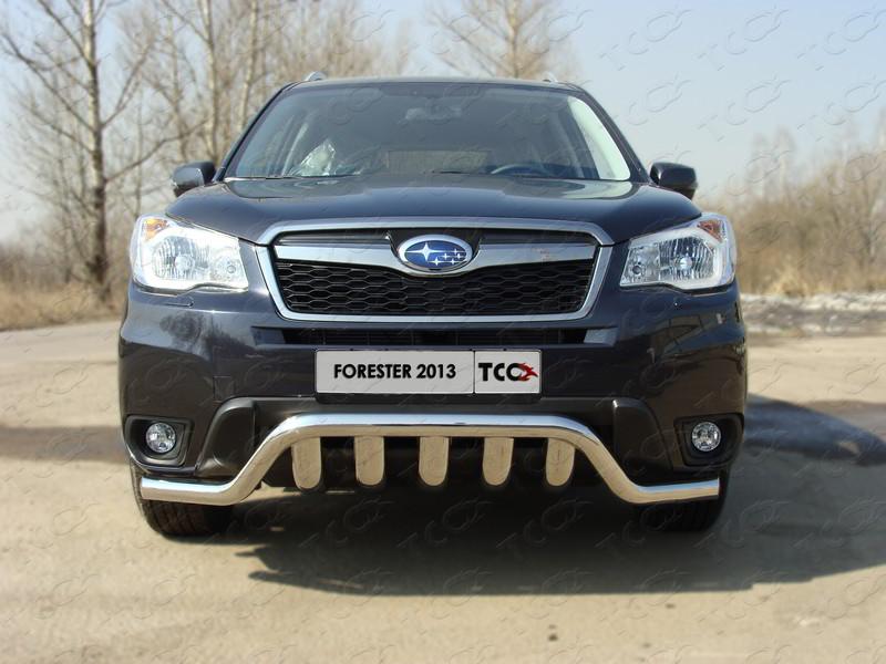 Защита передняя (кенгурин с вставкой) 60,3/75 мм для Subaru Forester 2013 (Субару Форестер 2013), ТСС SUBFOR13-03, TCC Тюнинг