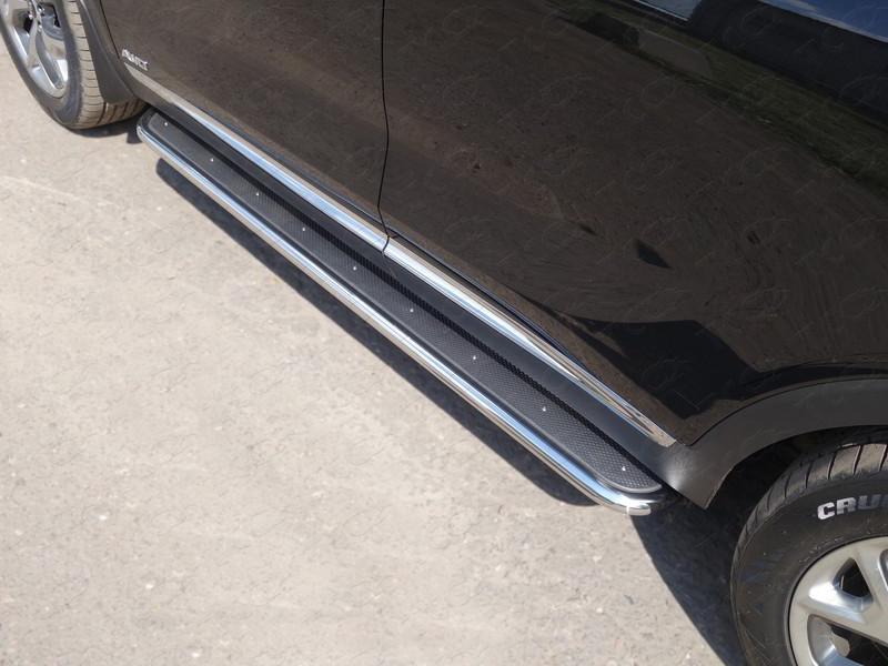 Пороги с площадкой (нерж. лист) 42,4 мм для автомобиля Kia Sorento Prime 2018-, TCC Тюнинг KIASORPR18-20