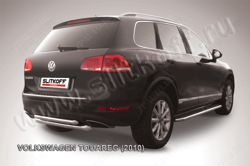 Защита заднего бампера d76+d57 двойная Volkswagen Touareg (2010-2014) Black Edition, Slitkoff, арт. VWTR-009BE
