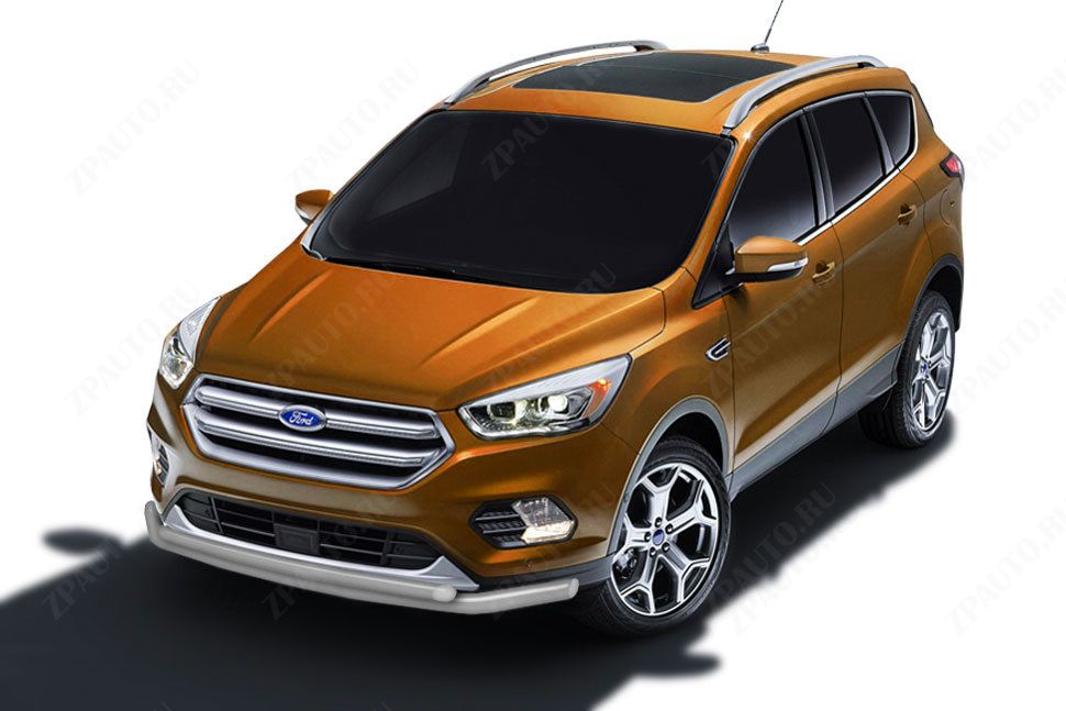 Защита переднего бампера d57+d42 двойная серебристая Ford Kuga (2016-2019) , Slitkoff, арт. FKG16-002S