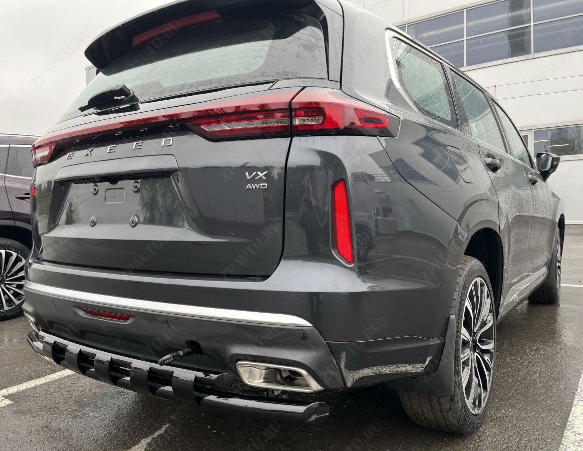 Защита заднего бампера двойная с перемычками с покрытием черный глянец для автомобиля CheryExeed VX 2022 арт. CHEVX.22.25-1