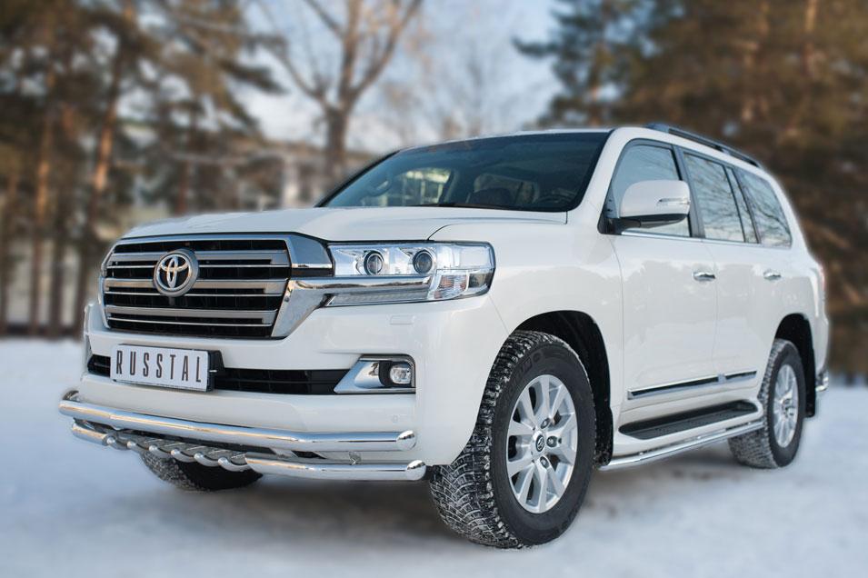 Защита переднего бампера d57/57/42 с зубами для Toyota Land Cruiser 200 2015, Slitkoff TLCZ-002160