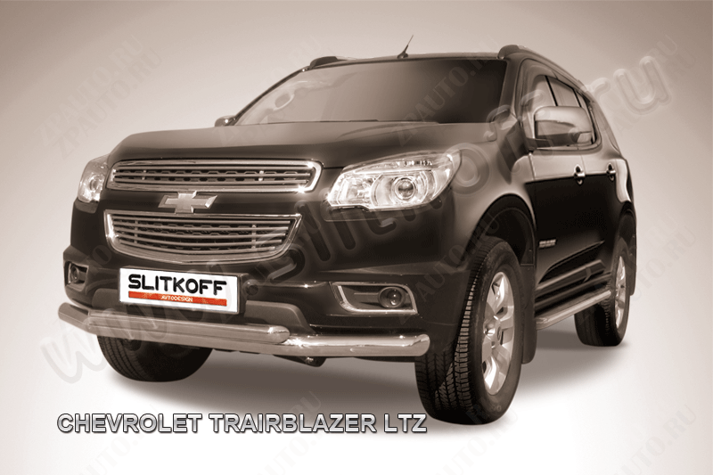 Защита переднего бампера d76+d57 двойная Chevrolet Trailblazer (2012-2016) Black Edition, Slitkoff, арт. CHTB12-002BE