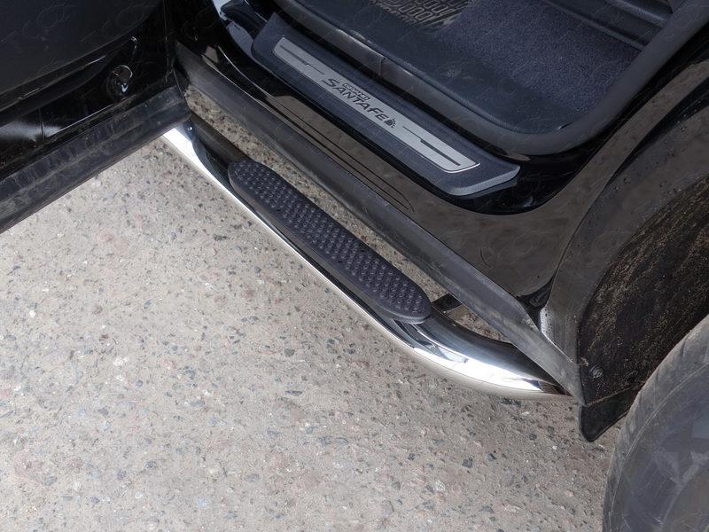 Пороги овальные гнутые 75х42 мм для автомобиля Hyundai Santa Fe Grand 2016-, TCC Тюнинг HYUNSFGR16-24