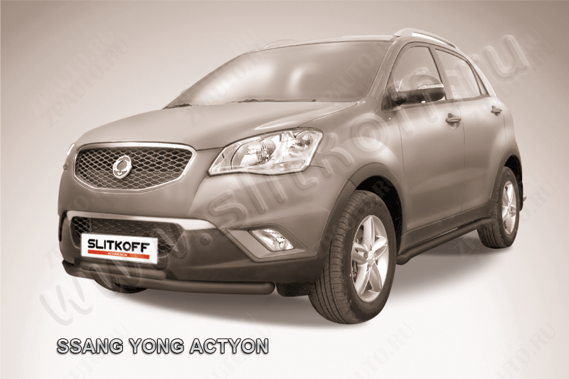 Защита переднего бампера d57+d42 двойная черная SsangYong Actyon (2010-2013) , Slitkoff, арт. SYA003B