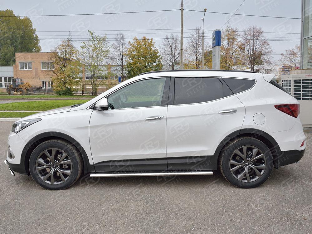 Пороги труба 120х60 овал с проступью для Hyundai Santa Fe 2015, Slitkoff HSFPO-002446
