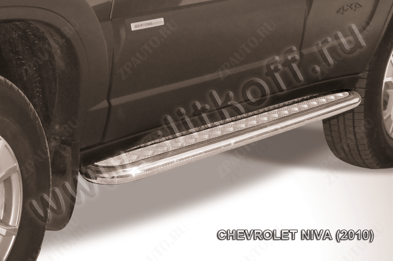 Защита порогов d57 с листом усиленная Chevrolet Niva (2009-2020) Black Edition, Slitkoff, арт. CHN10-008BE