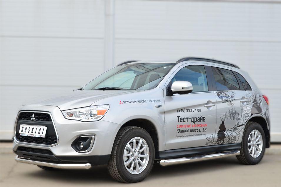 Пороги труба d76 с накладками вариант 1 для Mitsubishi ASX 2013, Slitkoff MAST-0013251