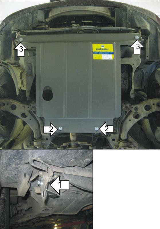 Защита стальная Мотодор (Двигатель, Коробка переключения передач), 2 мм, Сталь для Mazda 626 IV 1991-1997 арт. 01106