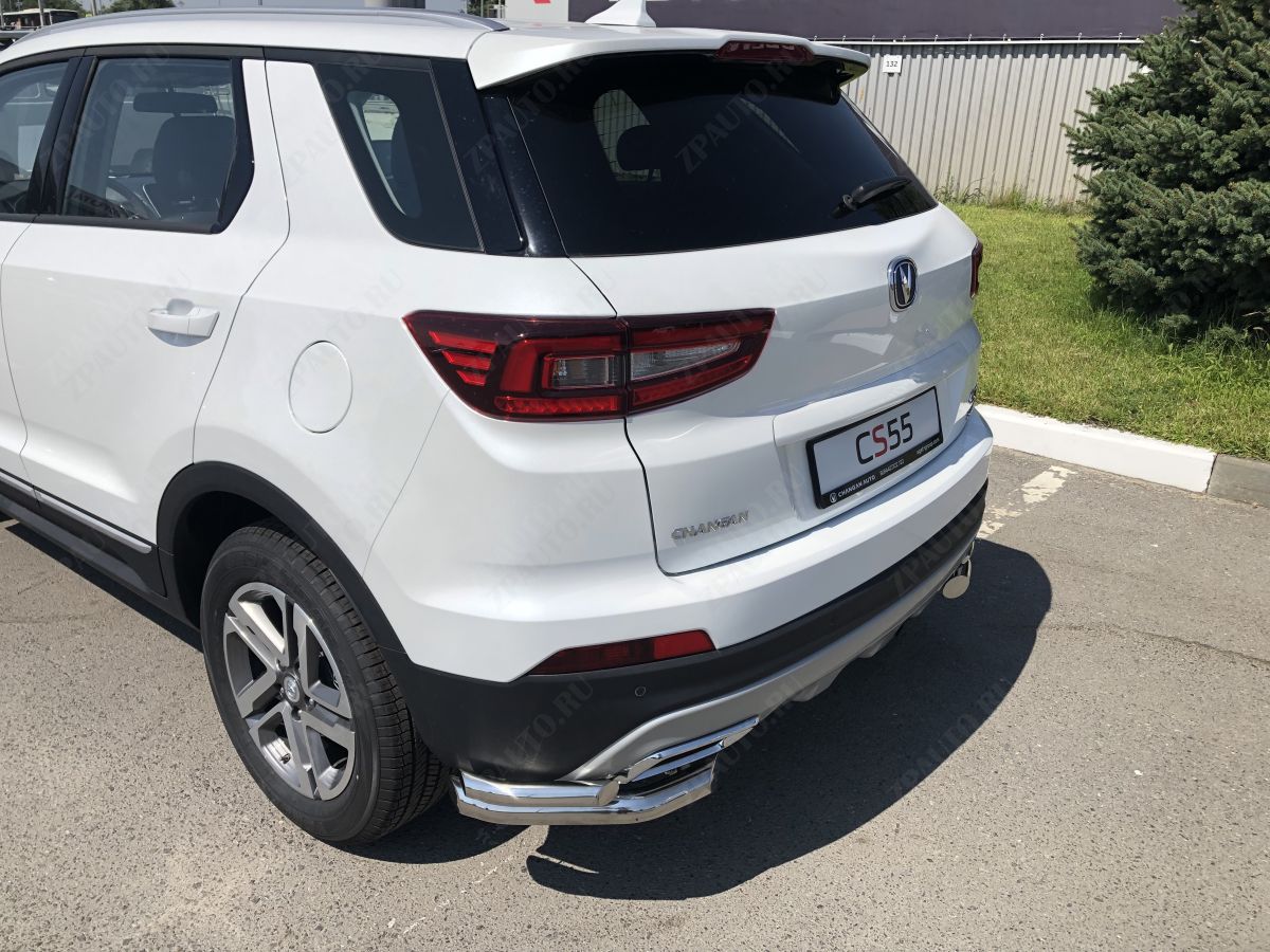 Защита заднего бампера угловая двойная для автомобиля  CHANGAN CS55 2018- арт. CGCS55.18.20