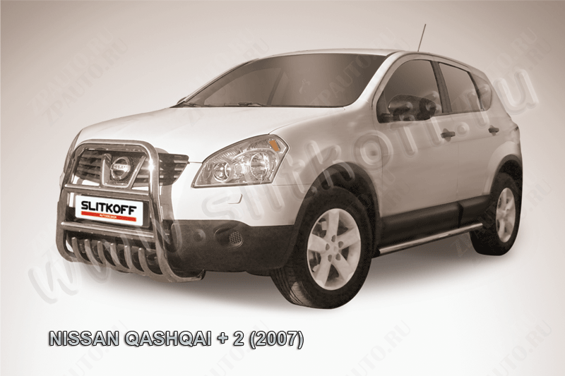 Кенгурятник d57 высокий с защитой картера Nissan Qashqai +2 (2008-2010) Black Edition, Slitkoff, арт. NIQ2001BE