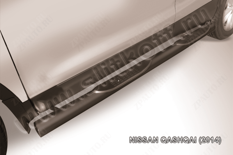 Защита порогов d76 с проступями черная Nissan Qashqai (2013-2019) , Slitkoff, арт. NIQ14-004B