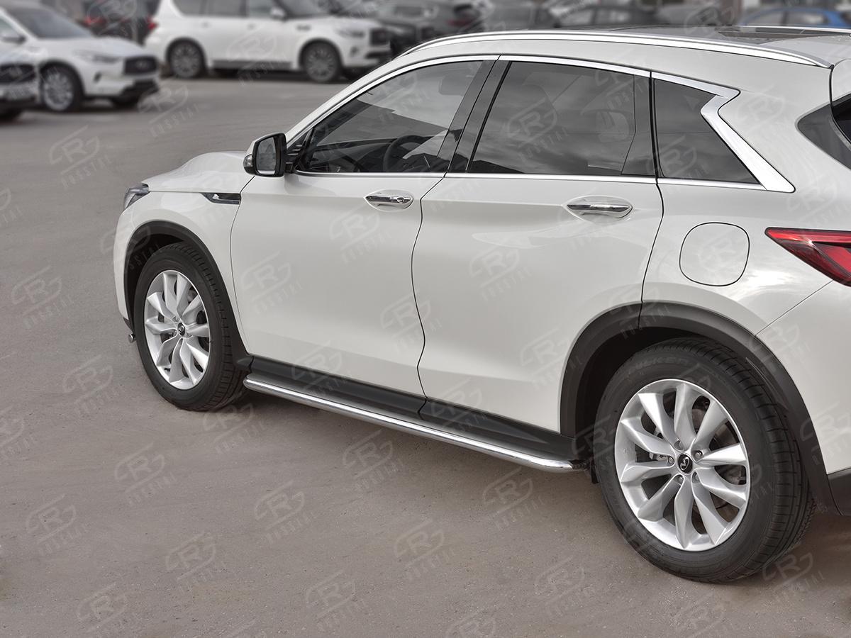 Пороги труба d42 с листом (Лист нерж, проф. нерж)  для автомобиля Infiniti QX50 2018, Slitkoff IQX5L-0030813