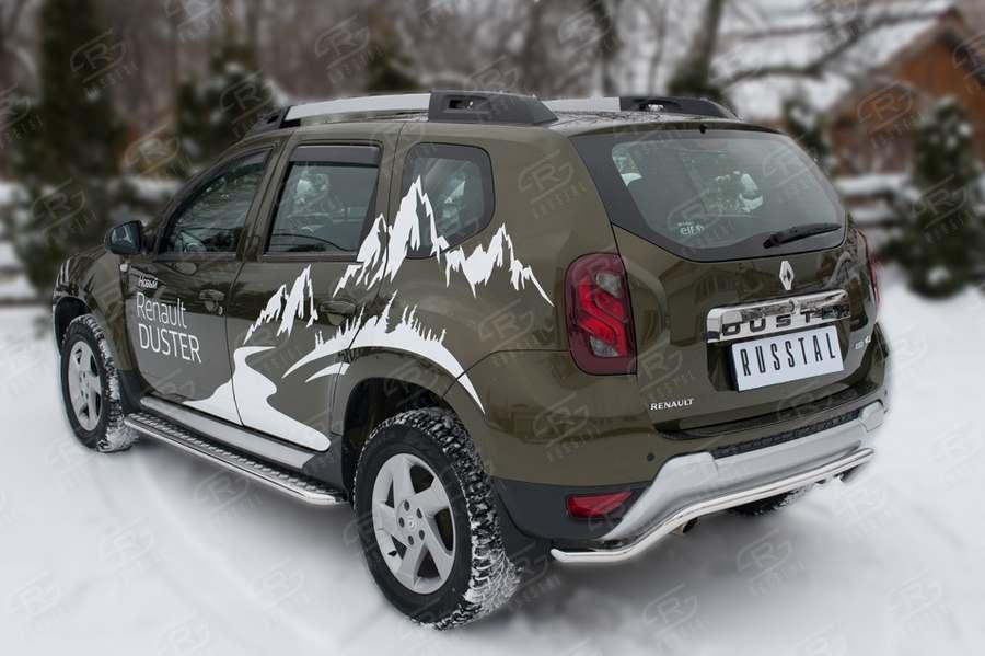 Защита заднего бампера d42 волна длинная на Renault Duster 2015, Slitkoff RDZ-002187