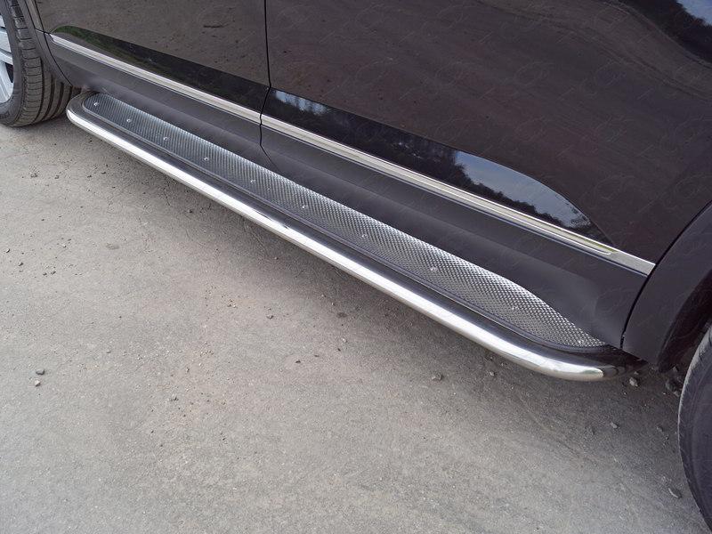 Пороги с площадкой (нерж. лист) 75х42 мм для автомобиля Volkswagen Teramont 2018-, TCC Тюнинг VWTER18-36