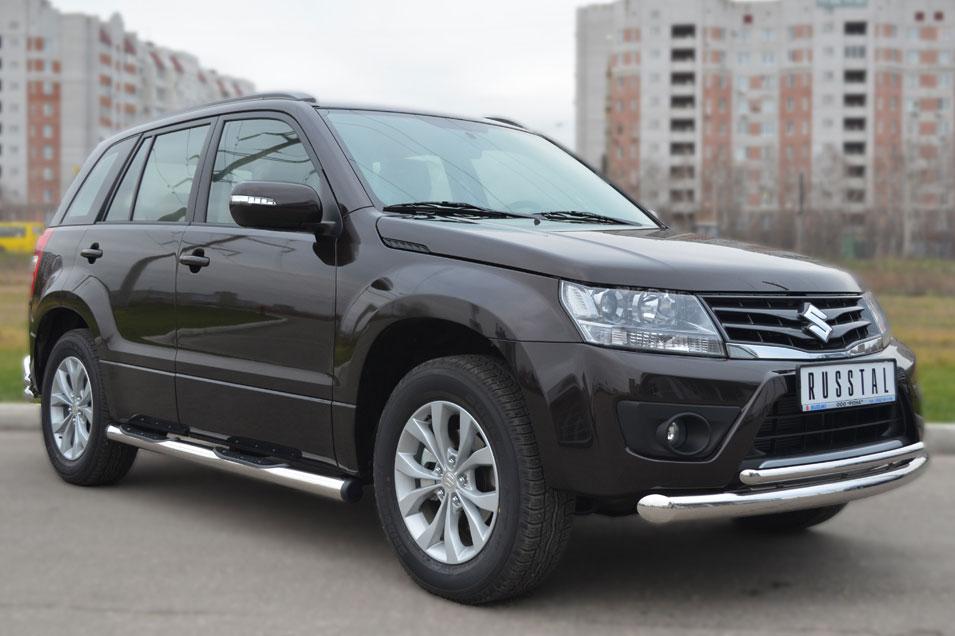 Пороги труба d76 с накладками вариант 2 для Suzuki Grand Vitara 5d 2012, Slitkoff SVT-0010952