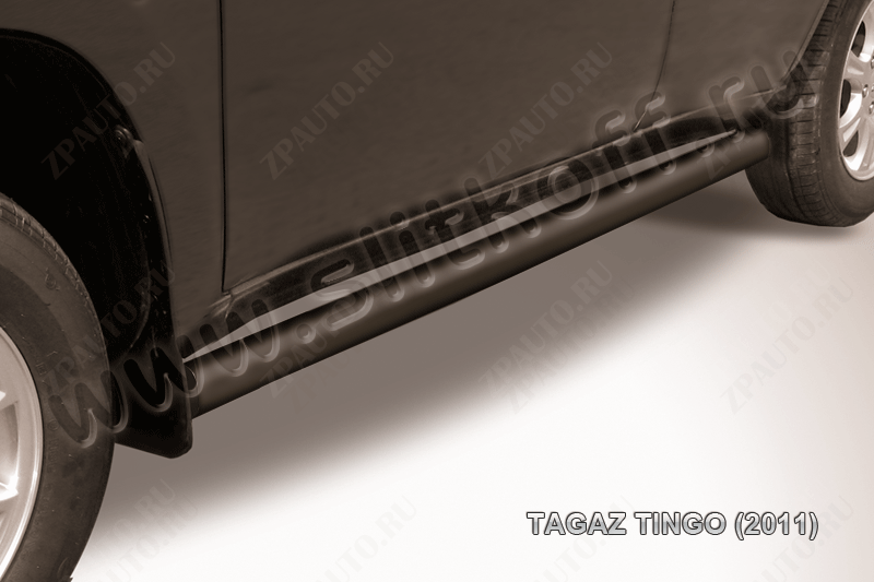 Защита порогов d76 труба черная Tagaz Tingo (2010-2012) , Slitkoff, арт. TIN004B