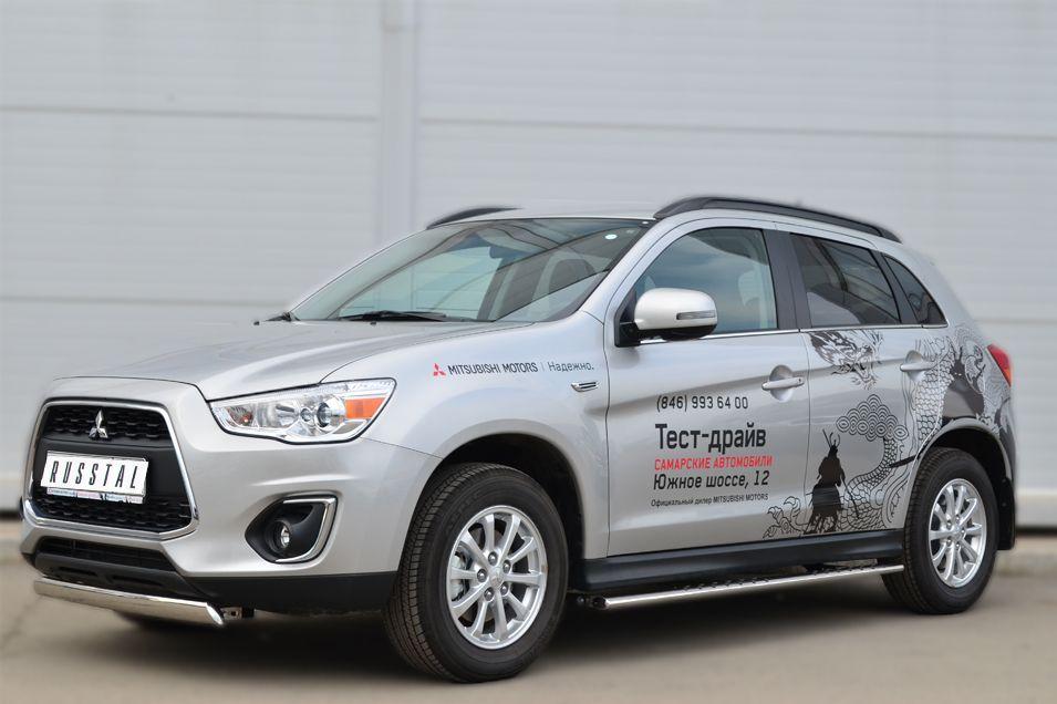 Пороги труба d75х42 овал с проступью для Mitsubishi ASX 2013, Slitkoff MASO-001326
