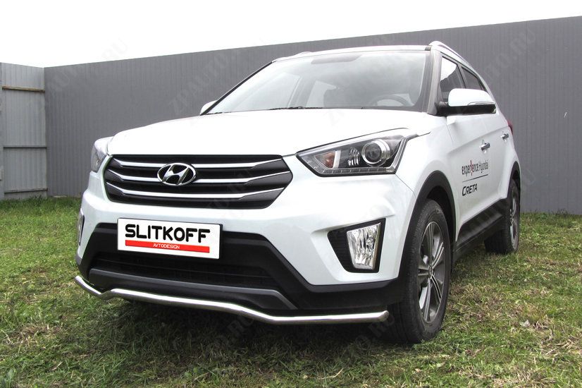 Защита переднего бампера d42 волна Hyundai Creta 4WD (2016-2021) Black Edition, Slitkoff, арт. HCRET4WD001BE