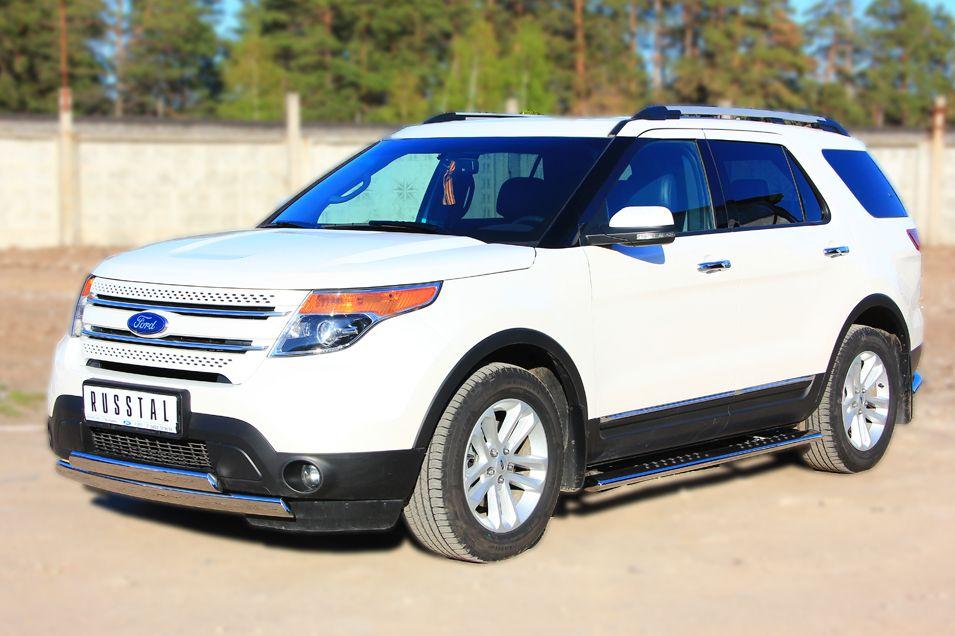 Защита переднего бампера d75х42/75х42 овал для Ford Explorer 2012, Slitkoff FEZ-001311