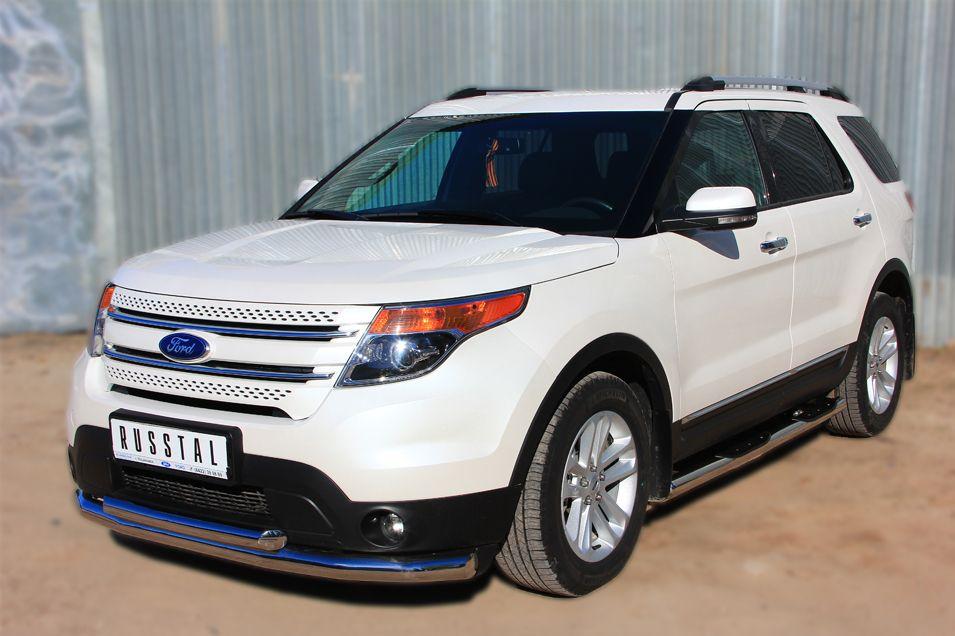 Пороги труба d76 с накладками вариант 3 для Ford Explorer 2012, Slitkoff FET-0013133