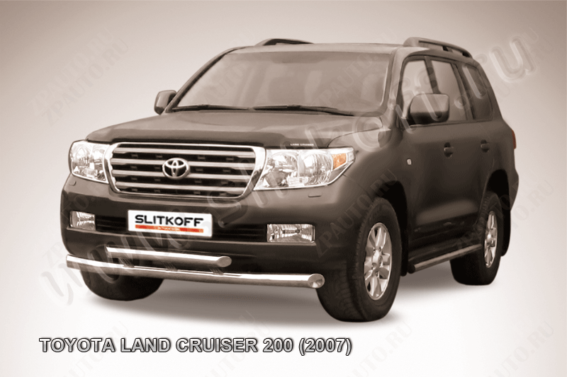 Защита переднего бампера d76+d57 двойная Toyota Land Cruiser 200 (2007-2012) Black Edition, Slitkoff, арт. TLC2-011BE